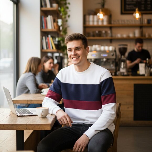 SMOG Men Striped Cotton Pullover Size M - Picture 6 of 8